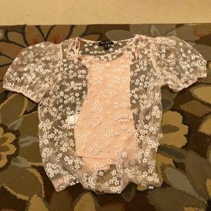 PUFF SLEEVE MESH TOP W/ BUILT IN TANK TOP